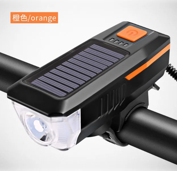 Fari LED Bicicletta Ricaricabili USB Con Pannello Solare E Clacson - Set Luce Anteriore - Foto 4