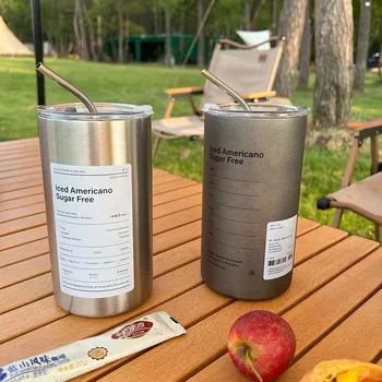 American 304 Stainless Steel Double-Walled Vacuum Insulated Latte Cup New Digital Style Coffee Cup Suction Tube for Parties Cold