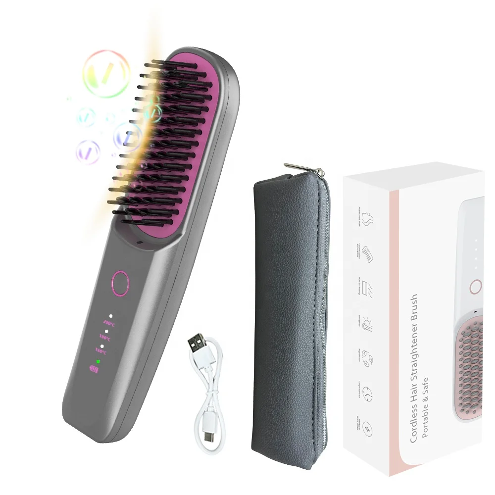 Professional MCH Rechargeable Negative Ion 6400mAh Cordless Wireless Electric Hair Brush Straightening Brush