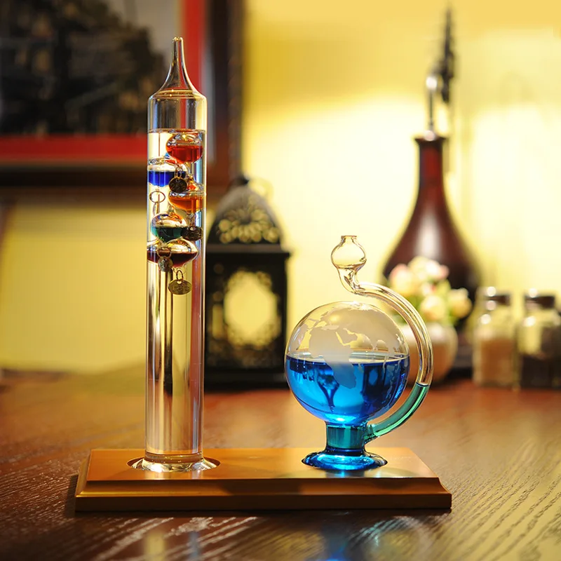 Galileo Thermometer with Glass Globe Barometer