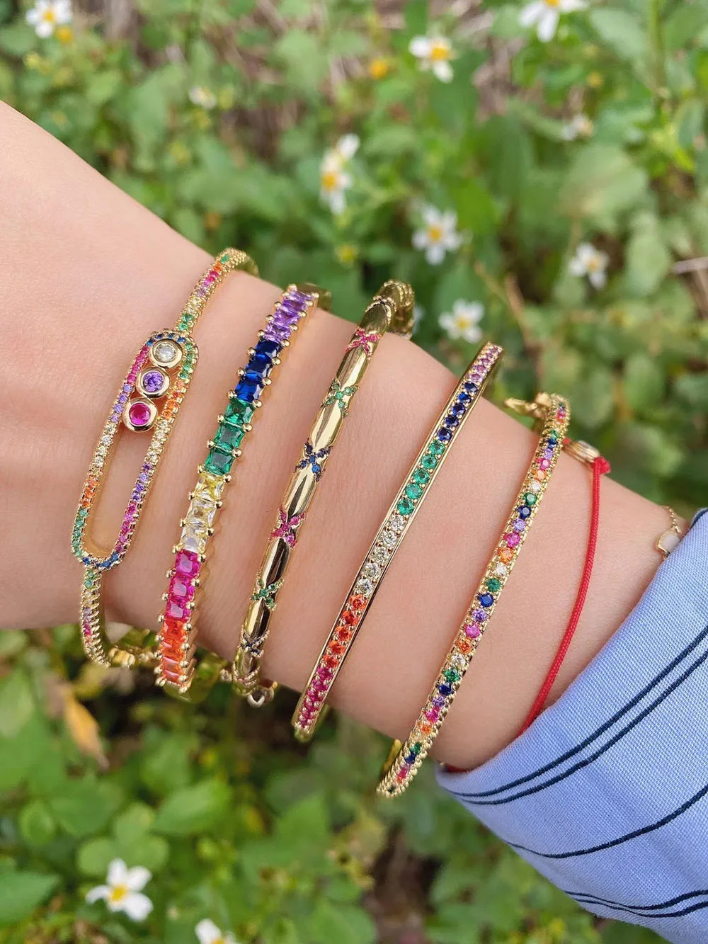 Women Charming Brass Plated Micro Zircon Adjustable Open Cuff Bracelet Bangle 2023 Buy Women