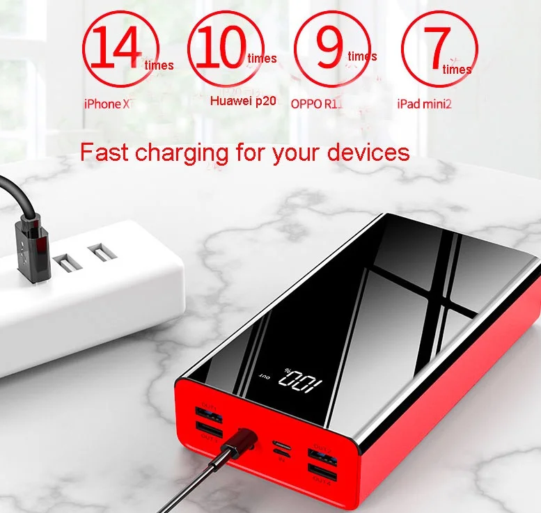 High Capacity 4 USB Port Fast Charging Power Bank 50000mAh With LED Display LED Lights Outdoor Portable Power Banks