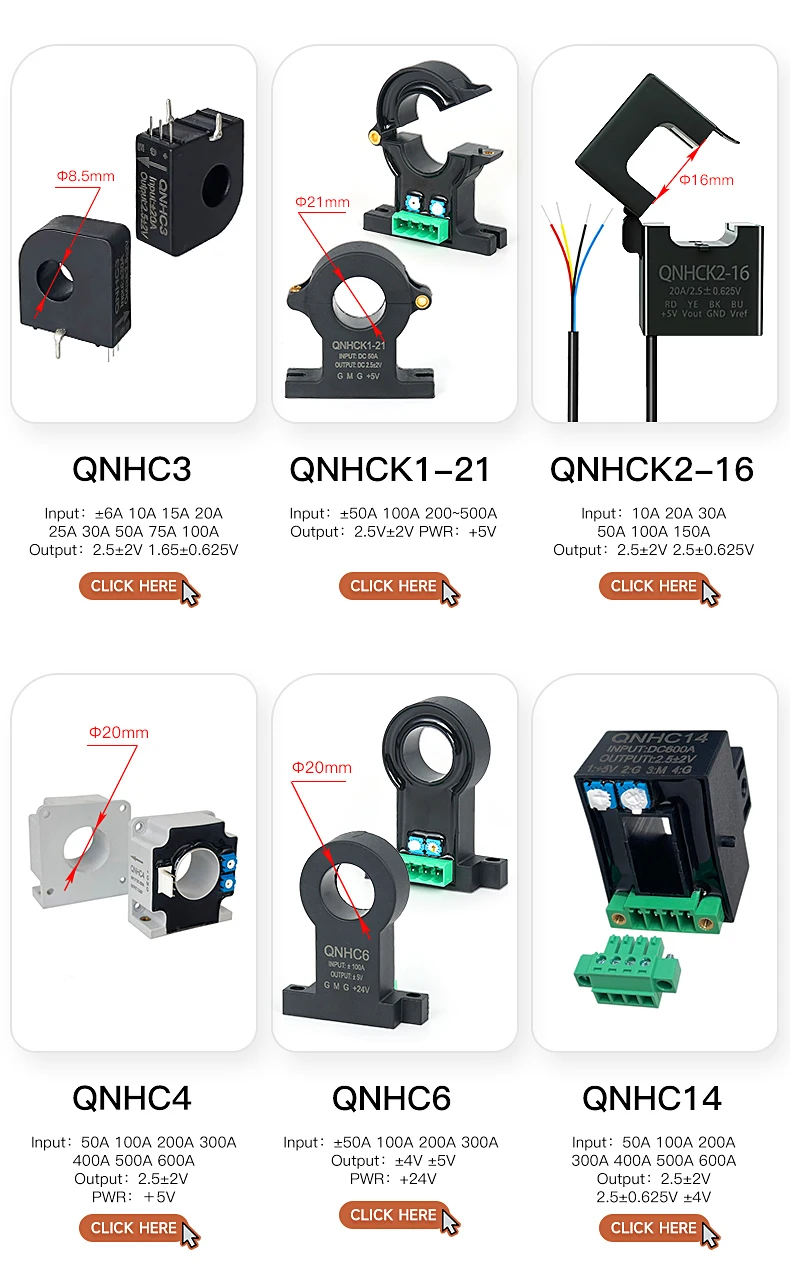 QNLCK1-20 Ac 100mA 200mA 1A Output Dc 4-20mA RS485 Split Core Current Sensor Transducer CT Clamp Leakage Current Transformer