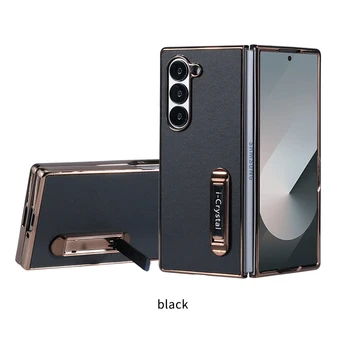 Bracket PU leather electroplate PC folding phone case for Samsung Z FOLD 6 case