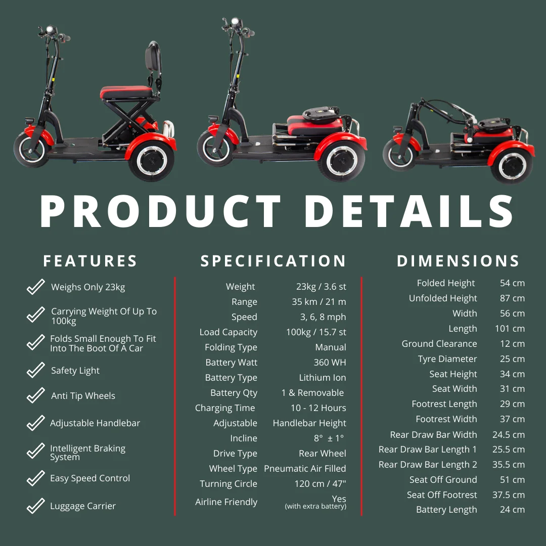 Dynalion Travel 3 Wheels Elderly Disabled Electric Scooter High Performance Handicapped Folding Mobility Scooter For Seniors