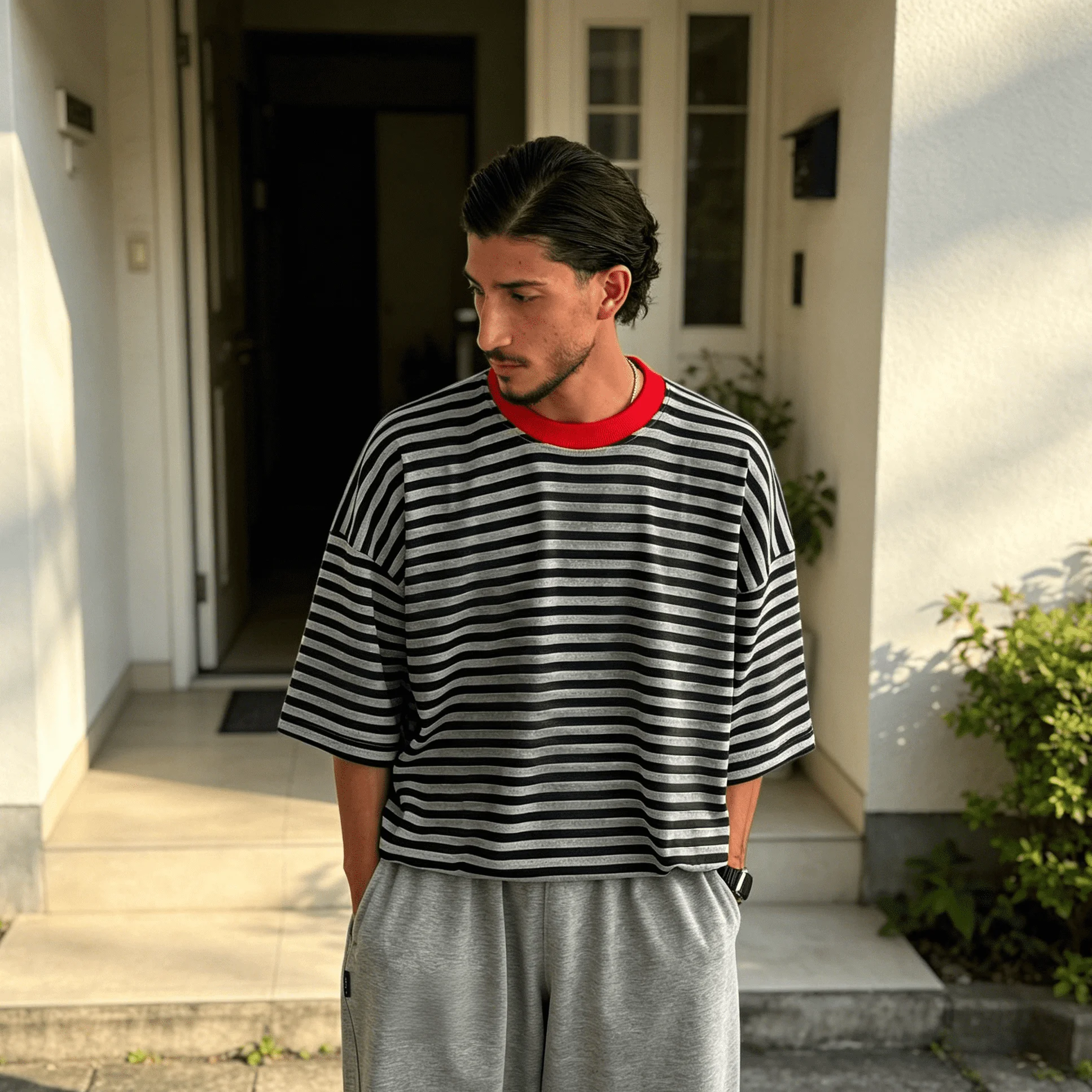Men Summer Vintage Loose Polyester/Nylon Silk Screen Printed Knitted for Neck Breathable Streetwear Casual Student T-Shirts
