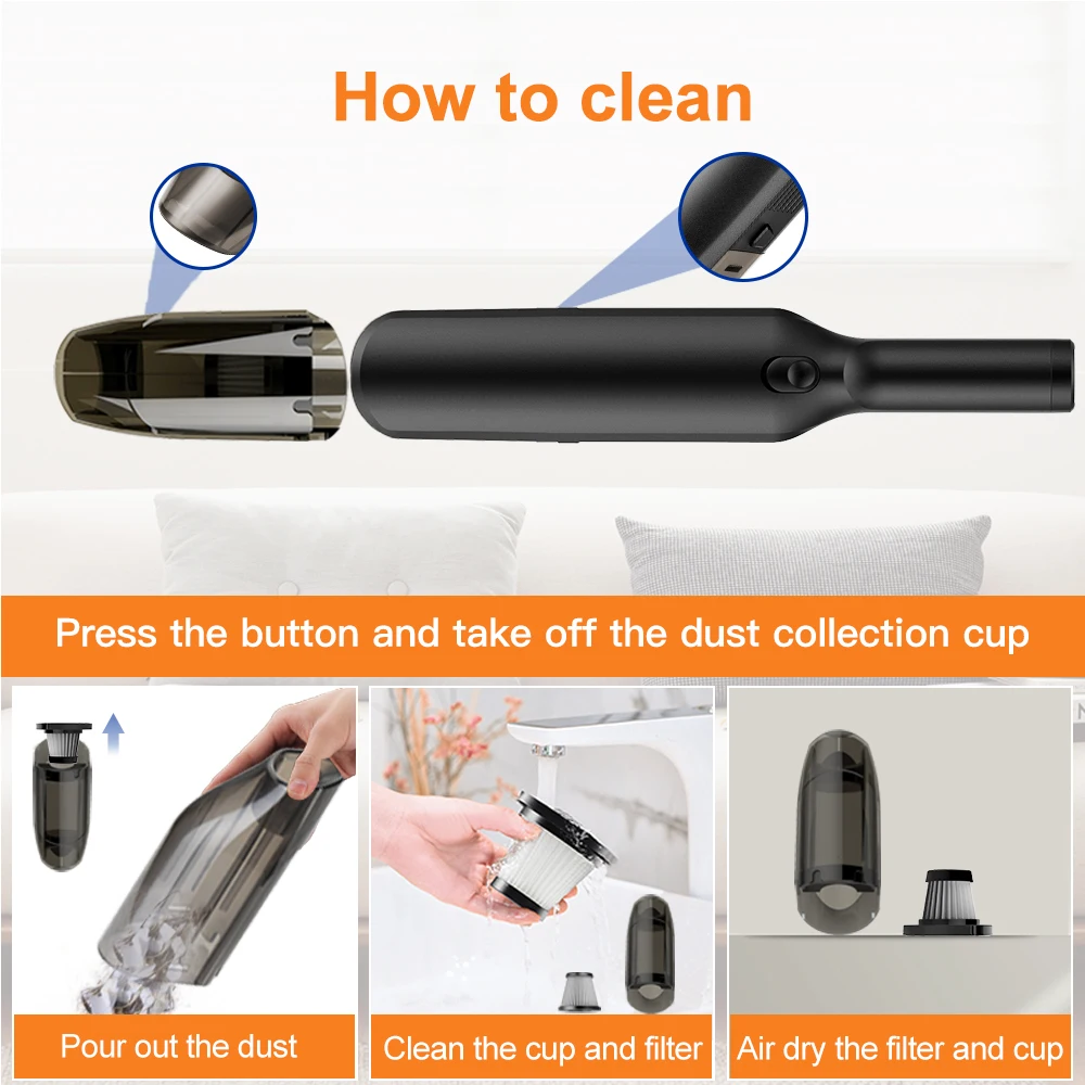 Two Versions Mini Car Vaccum Cleaner 12V or Rechargeable Wireless Small Portable High Power Hand Car Vacuum Cleaner