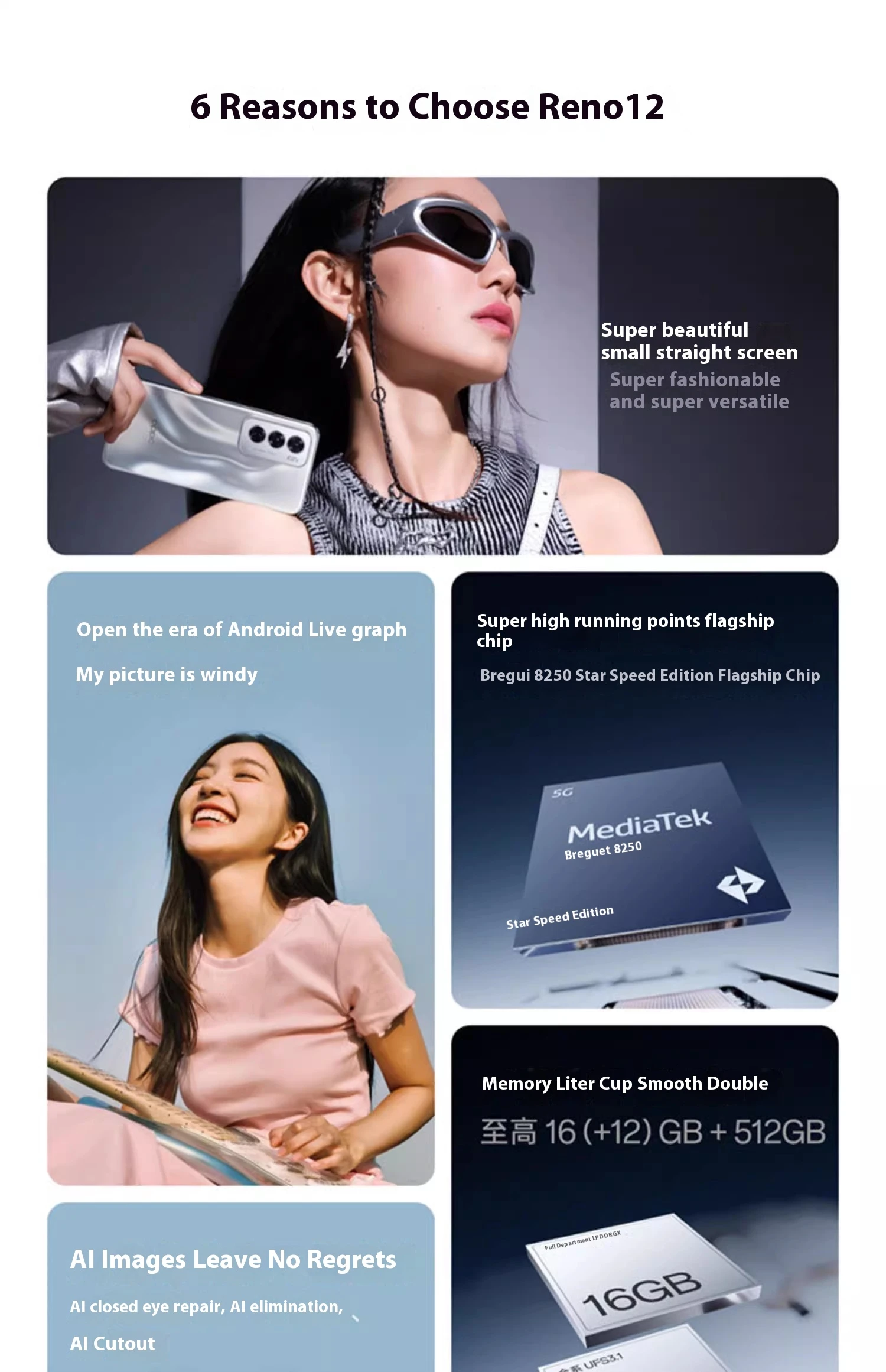 Original OPPO Reno 12 5G Phone 6.7"AMOLED 120Hz Dimensity8250 Octa Core 5000mAh 80W SuperVOOC 50MP Rear Camera OTA Update NFC