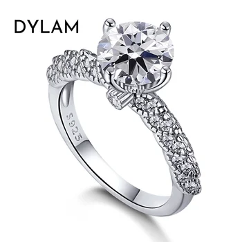 Dylam Latest Stack 4 Claws Round Cubic Zircon engagement 925 Sterling Silver Ring Wedding Women Fingers Rings