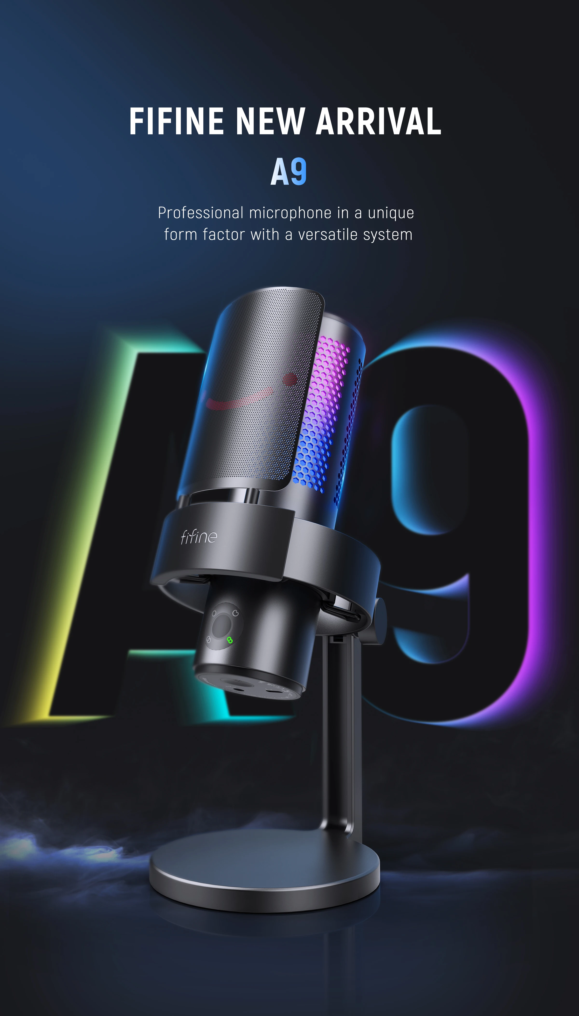 Fifine AMPLIGAME A9 USB Gaming Microphone RGB - Black 