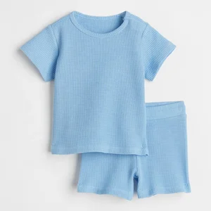 Wholesale Soft Waffled Cotton Jersey T Shirt Shorts Set Custom Kids Boy Girl Summer Clothes Set Children Clothes Wholesale
