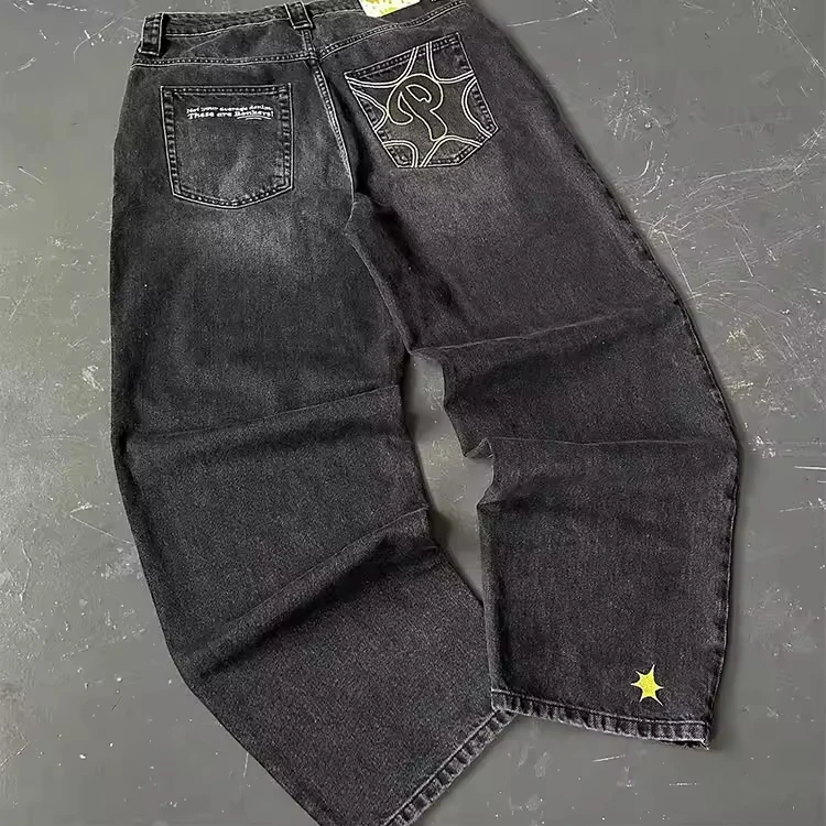 Customized High-end Letter Embroidered Patchwork Men's Jeans Straight Loose Pants Baggy Jeans Retro Washed Pants for Men
