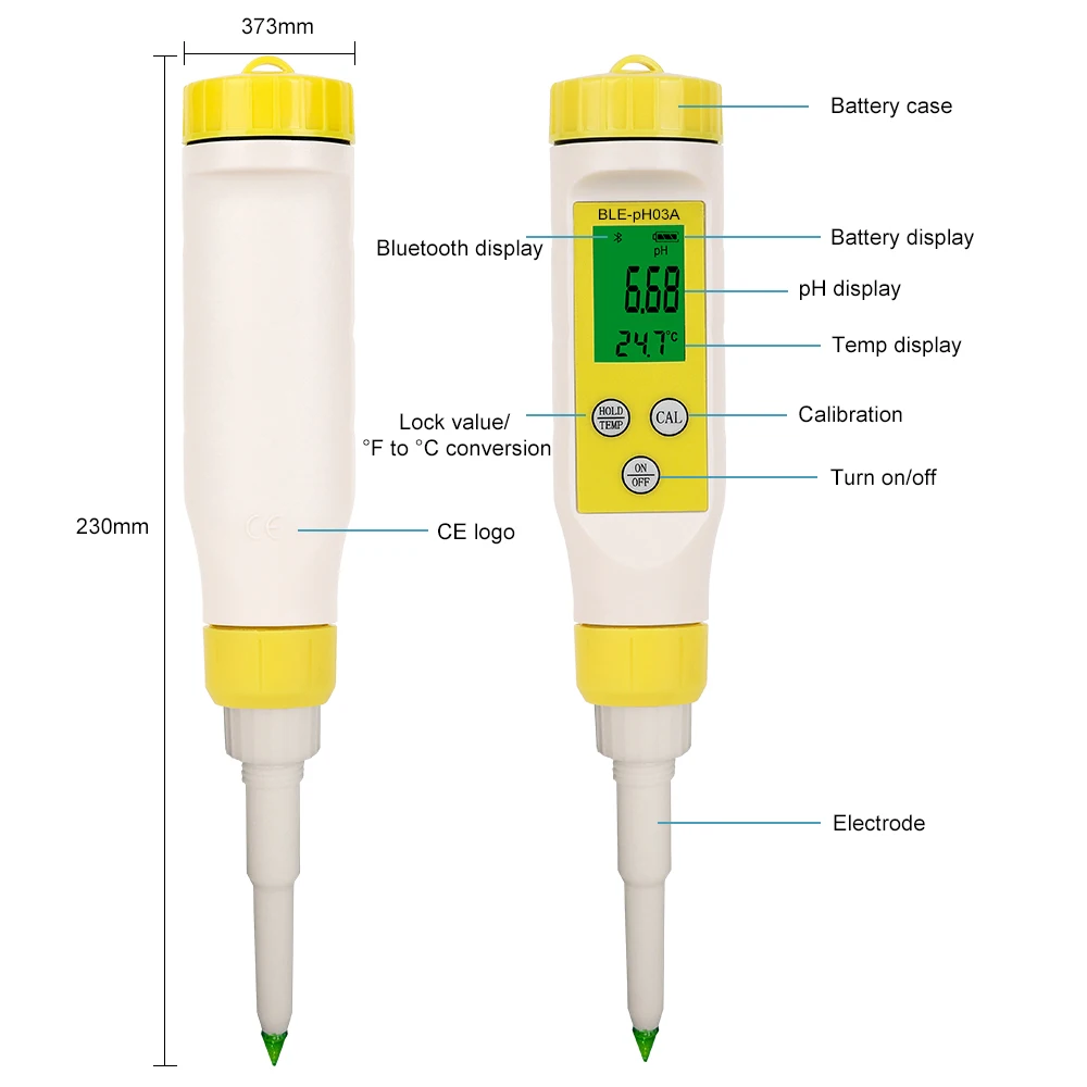 Digital Bluetooth Puncture Cheese Ph Temperature Meter Tester With Data Logger For Food Soil