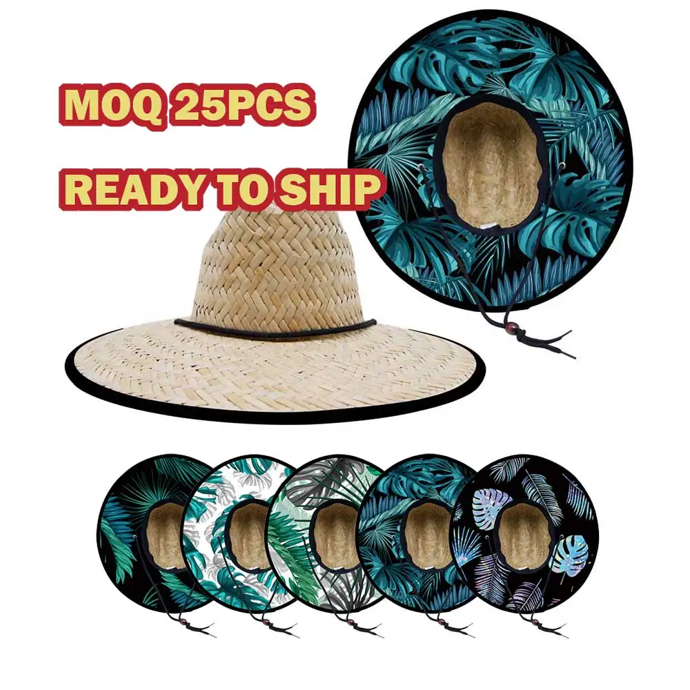 Shangyi Custom Green Palm Leaves Printed Straw Hat Men display picture 3