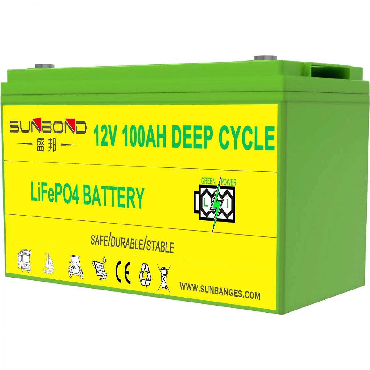 SUNB LiFePO4 BMS Lithium Battery Pack 12V 100Ah LiFePO4 Lithium Ion Battery for VR/Golf Cart/EV/Solar System/Wind System
