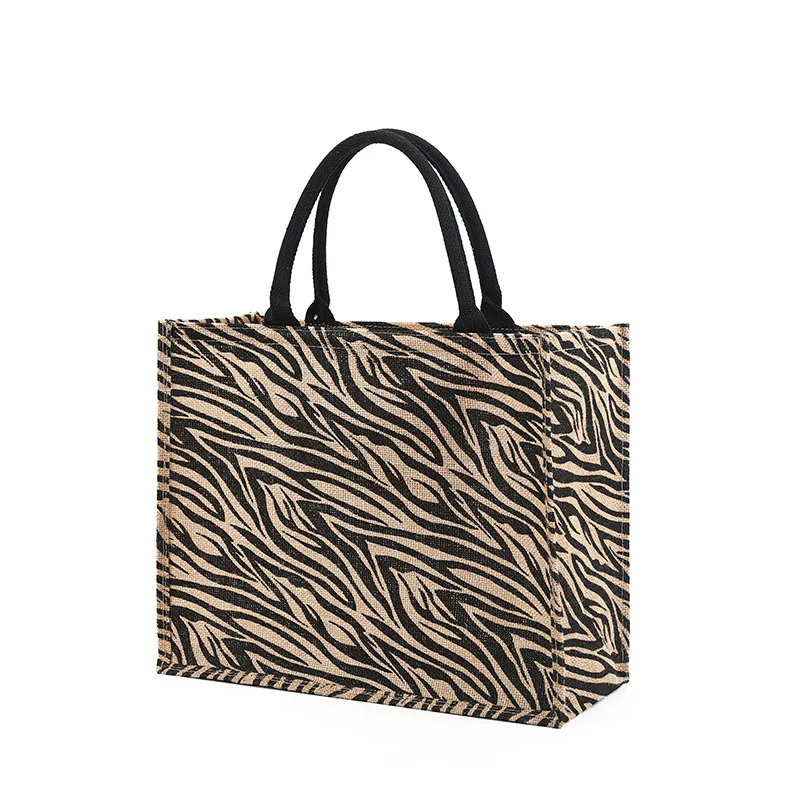 Zebra Pattern Abaca Jute Tote Bag Recyclable Grocery Shopping Linen ...