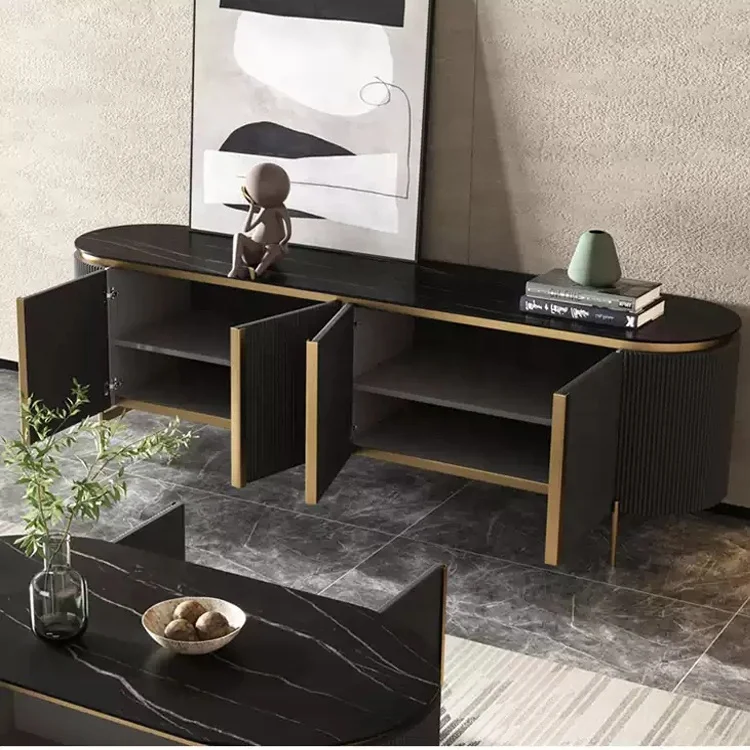 Modern Natural Marble Top Tv Stand Living Room Stainless Steel Tv