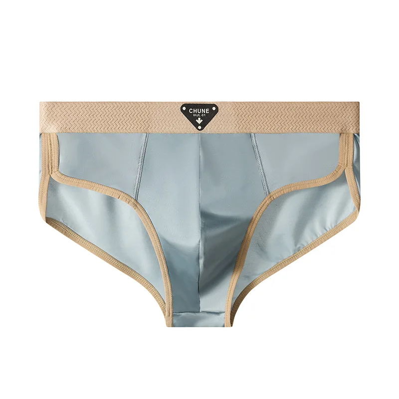 Men's Triangular Underwear New Ice Silk Design Single Color Mid-rise Large Size XXL Good Breathability Logo on Waist