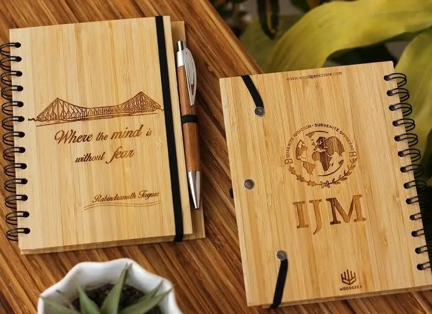 Notebook Design Bamboo Corporate Nature Wood Eco Note Book Gift Set Printing Personalized ...