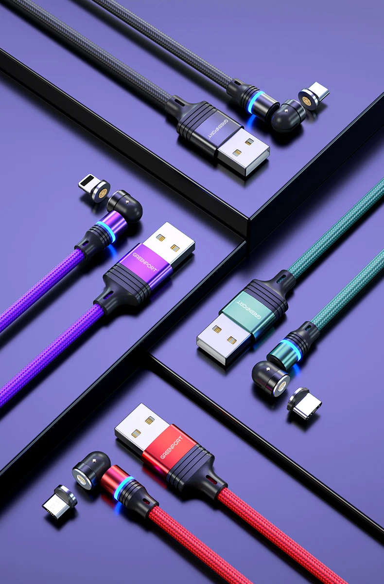 2021 New feature 540 degree rotation magnetic cable round circle led light phone charger 3A fast charging usb mobile cable micro - ANKUX.COM