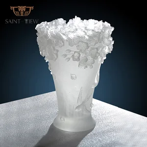 Pate De Verre Crystal Glass H30cm Hotel Restaurant Reception Sakura Flower Ramadan Decorations Wedding Centrepiece Vase