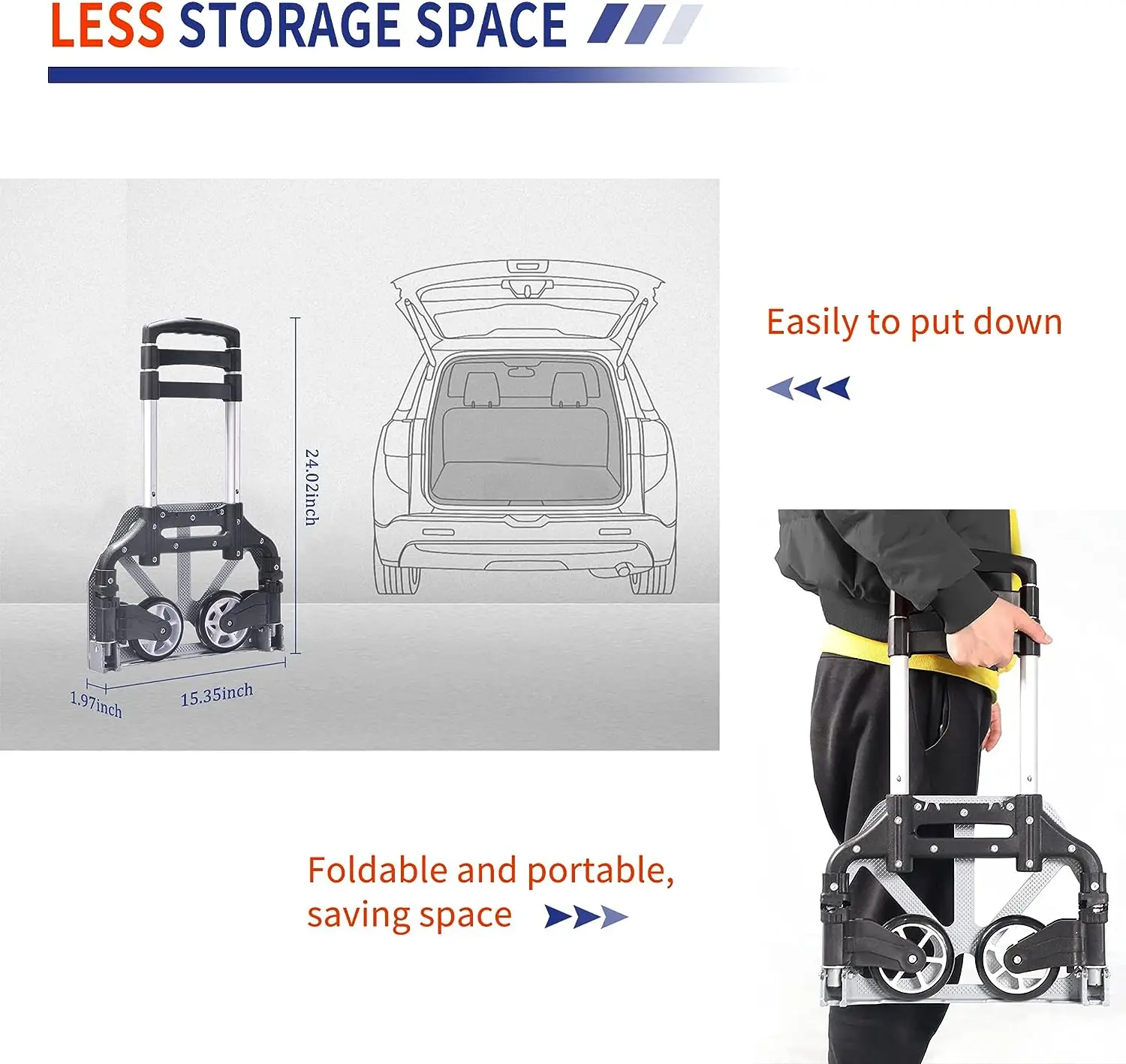Dolly Cart Extended Handle Folding Hand Truck Dolly Foldable Hand Cart Lightweight Foldable Hand Truck Transport Moving.