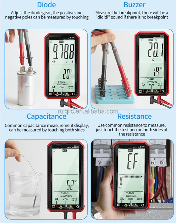 620A Digital Smart Multimeter - Transistor Testers 6000 Counts