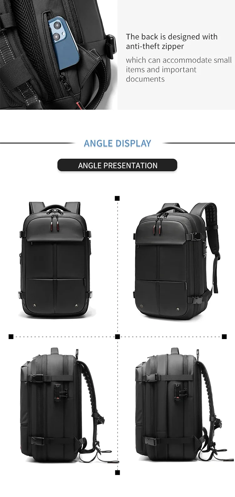 Custom Vacuum Compression Backpack With Tsa Lock Business Large Laptop ...