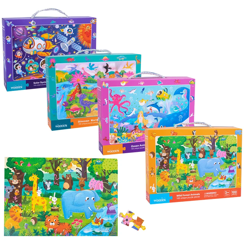 3d Wooden Puzzles Cartoon Animals Kids Cognitive Jigsaw Puzzle Wooden ...