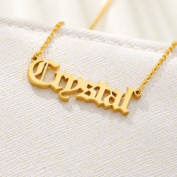 Personalized DIY Angel Letter Necklace Old English Name 18K Gold Plated Custom Name Necklace