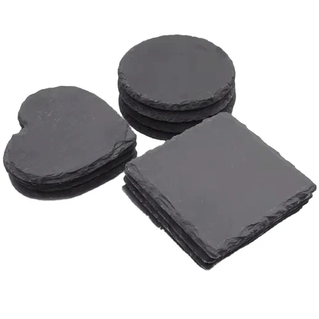 Wholesale Black Nonslip Coaster Natural Stone Square Slate Placemats 4'' Slate Stone Coasters For Bar Kitchen