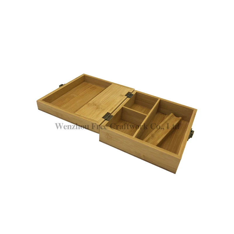 Custom Storage Box Glass Jar Rolling Tray Grinder Bamboo Stash Box Flip with Lock Organizer for Herb Aromatic Blend