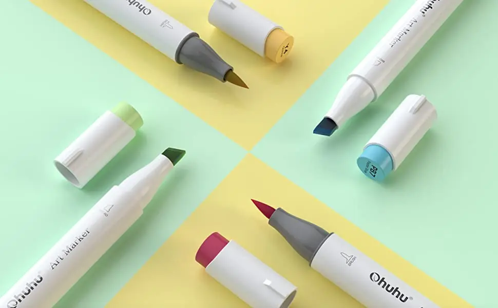 Ohuhu Alcohol Art Marker Set for Kids, Chisel Brush Dual Tips 48-color