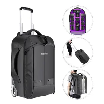 Neewer 2-in-1 Convertible Wheeled Camera Backpack Luggage Trolley Case With Double Bar Anti-shock Detachable Padded Compartment
