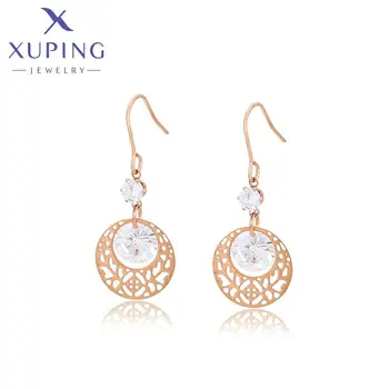 99424 XUPING Wholesale Bulk Jewelry Rose Gold Plated Copper Earrings Synthetic Zircon Stainless Steel Dangle Earrings