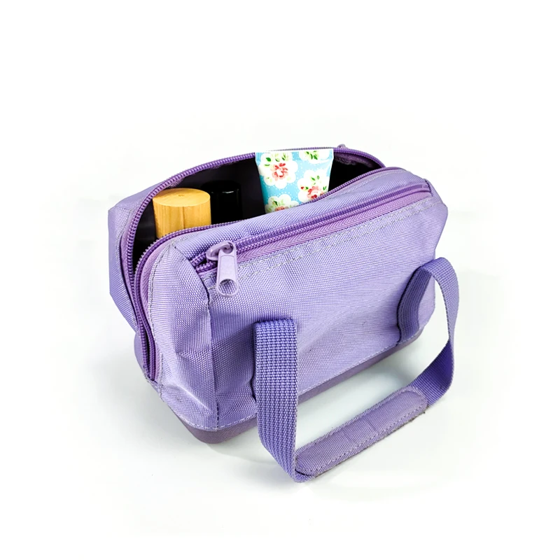 Purple Toiletry Handbag Ladies Makeup Train Cases Large Fashion Cosmetic Bag With Zipper