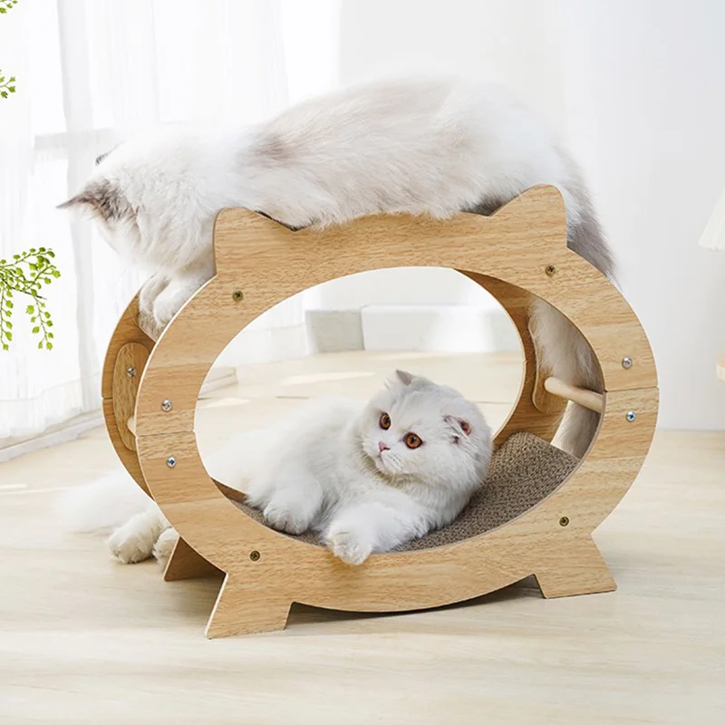 Replaceable Corrugated Paper Solid Wood Cardboard Cat Scratch House Cat