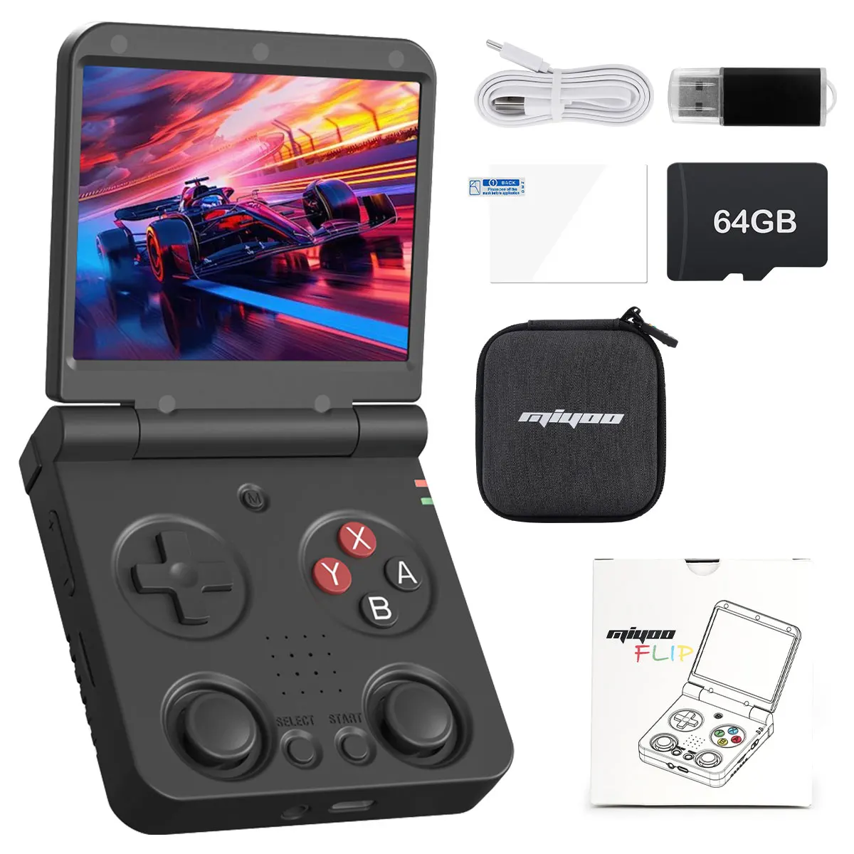 MIYOO FLIP V2 - Mini Game Console with 180° Flip Screen