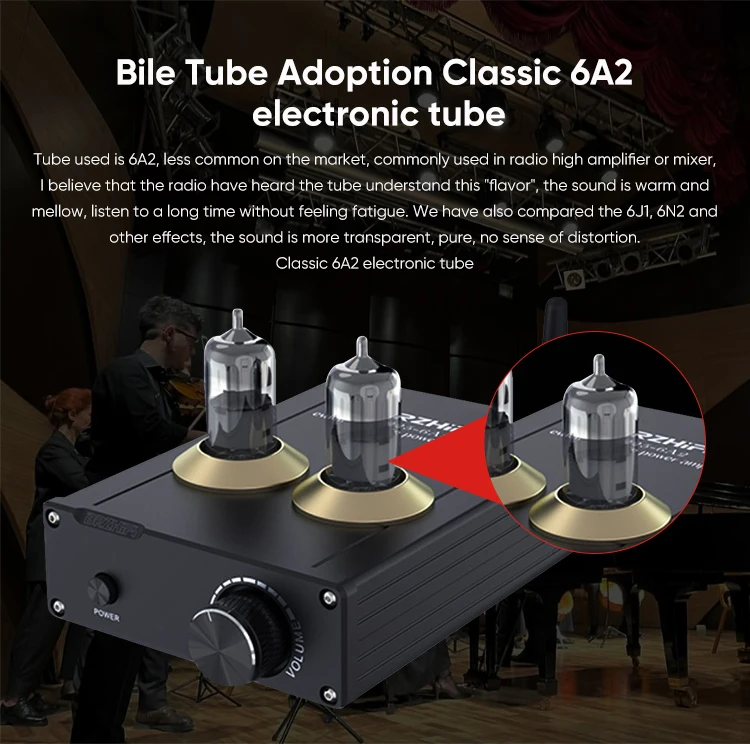 BRZHIFI High Quality Lossless Aluminum TPA-6A2 HiFi BT 5.0 Vacuum Tube Amplifier Small home stereo manufacture