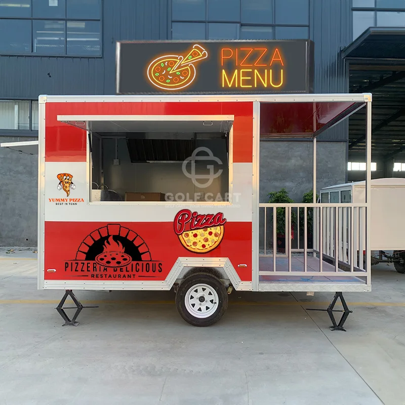 Snack Trailer Mobile Snack Pizza Fast Food Truck Stainless Steel Catering Concession Coffee BBQ Food Trailer With PorchFor Sale