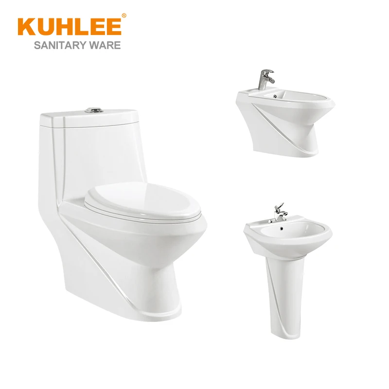 Bathroom Suites Round Shape One Piece Washdown Toilet With Counter Designs Washbasin And Bidet In Set