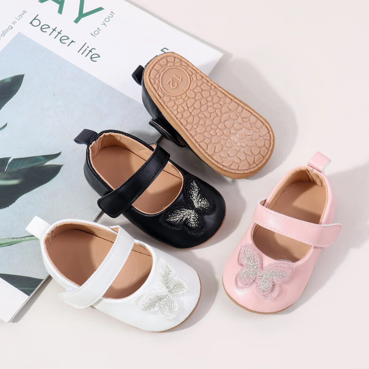 Beautiful butterfly Design Solid Leather Princess Girls Shoes for Babies 0-12 Months manufacture