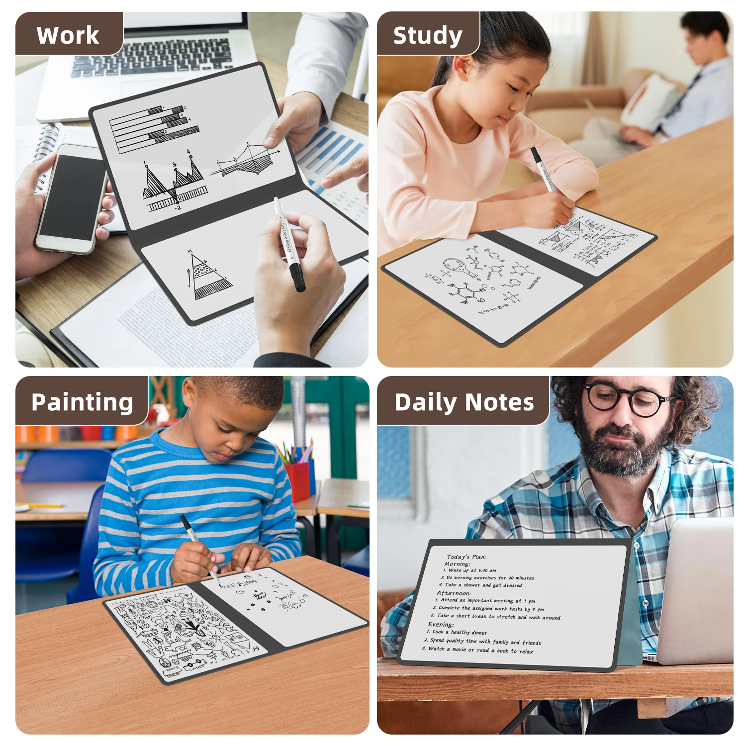 Double Sided Tabletop Dry Erase Whiteboard Educational