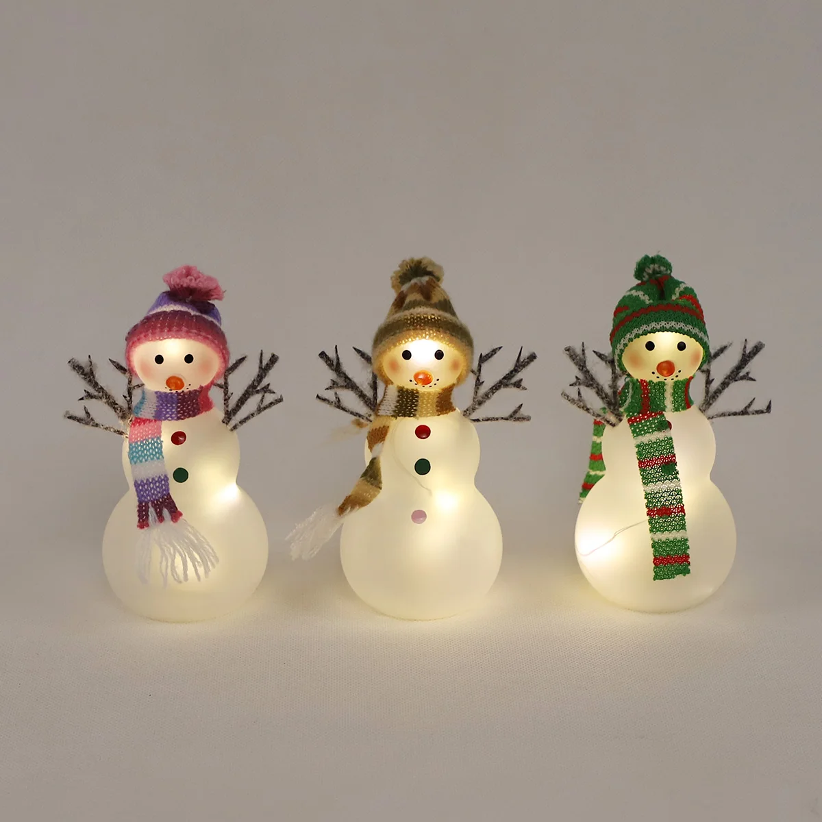 Small led light pre-lit up sliver glass christmas xmas snowman figurine decoration ornaments for christmas new year home decor details