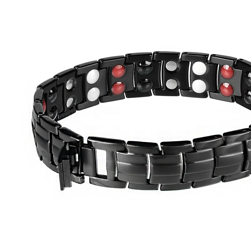 4-in-1 Pure Titanium Men's Bio Healing Gift Bracelet Classic Style with Gold Plating and Neodymium Magnetic Energy Features