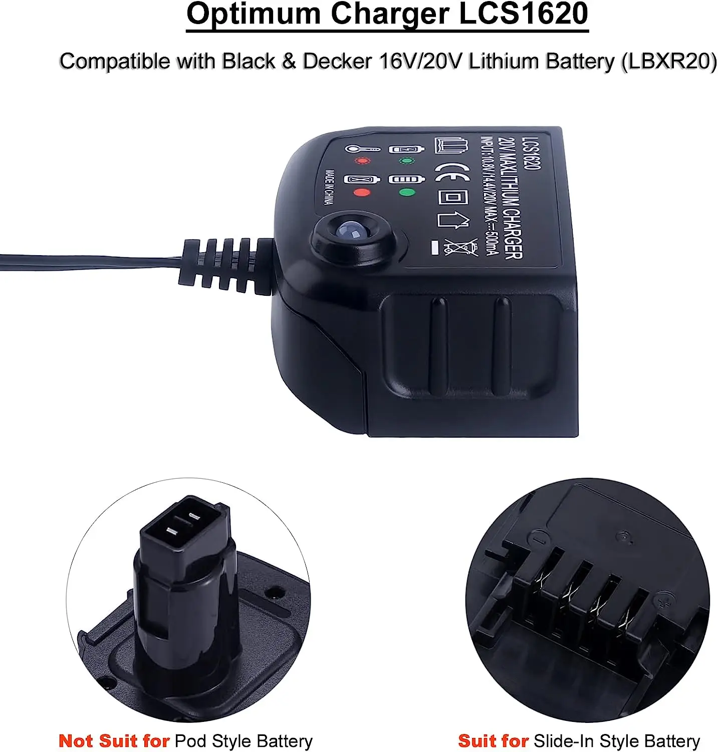 BLACK+DECKER 20V MAX Lithium Battery Charger, Compatible With 12V And 20v Battery Battery Sold Separately Lcs1620b