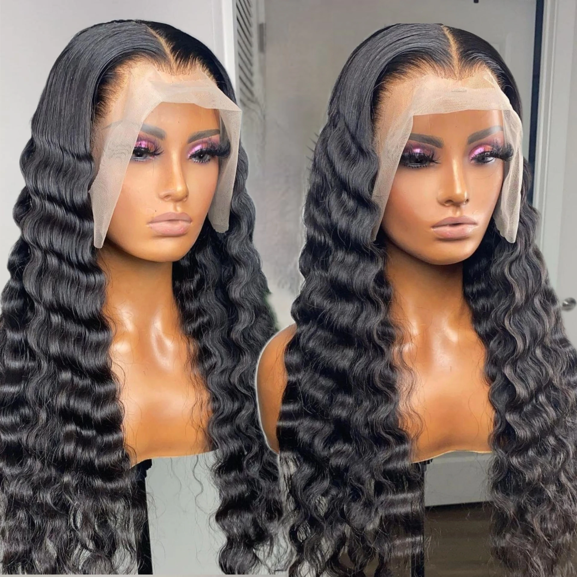 Glueless 250 Density Human Hair Lace Front Wig Water Wave 13x4 13x6 Pre ...