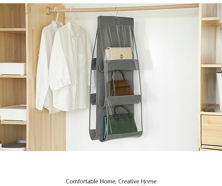 Hanging Handbag Organizer Dust-Proof Storage Holder Bag Wardrobe Closet for Purse Clutch with 6 Larger Pockets Black