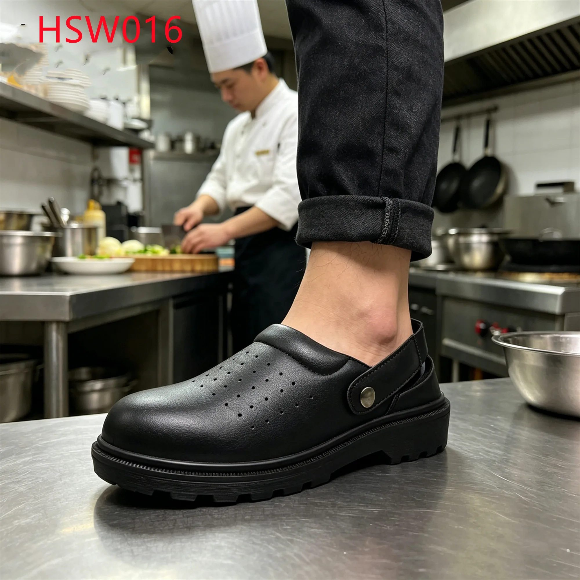 LXG,Restaurant Kitchen Oil-resistant Outsole Chef Safety slippers Clean Workshop Food Grade Safety Shoes with Adjust Belt HSW016