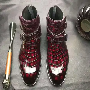 Top Quality Goodyear Welt Mens Boots Leather Genuine Crocodile Exclusive Mens Dress Boots Fashion Buckle Belt Business Men Boots